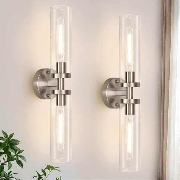 21.7 in. 2 Lights Chrome Wall Sconce, Wall Mount LED Vanity Light Fixture with Shade for Bathroom Mirror