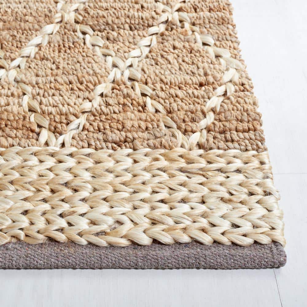 Natural Brown and Ivory Cotton Geometric 5'x8' Area Rug
