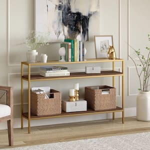 Felicia 47.6 in. Gold Walnut Rectangle Glass Console Table