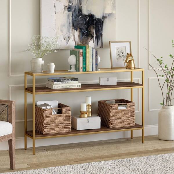 Meyer&Cross Felicia 47.6 in. Gold Walnut Rectangle Glass Console Table