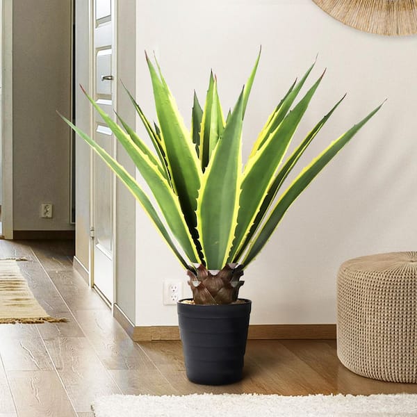 38 in. Yellow Green Artificial Agave Succulent Plant in Tiered Pot