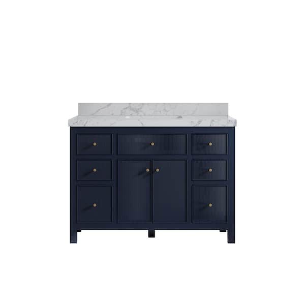 Willow Collections Sonoma 48 in. Single Sink Freestanding Navy Blue Bath Vanity with Venatino Quartz Top Unassembled