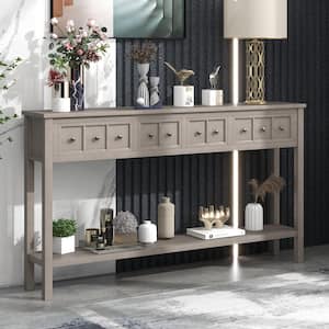 60 in. Gray Rectangle Wood Console Table with 2-Different Size Drawers