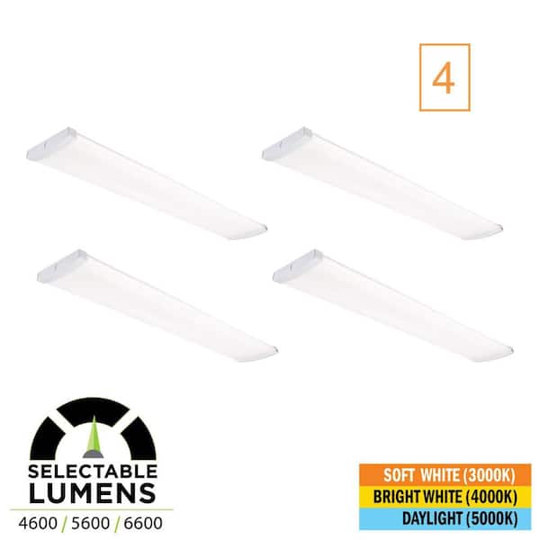 4-Pack 4 ft. x 8.9 in. 4600/5600/6600 Lumens Integrated LED White Wraparound Light Selectable CCT 3000K 4000K 5000K
