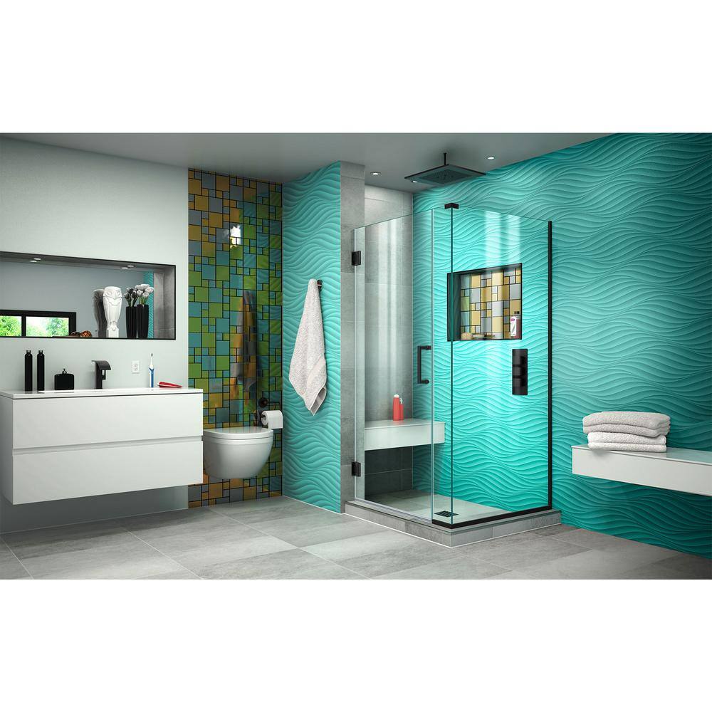 Unidoor Plus 36" Frameless Clear Glass Shower Enclosure with Distressed Bronze Hardware