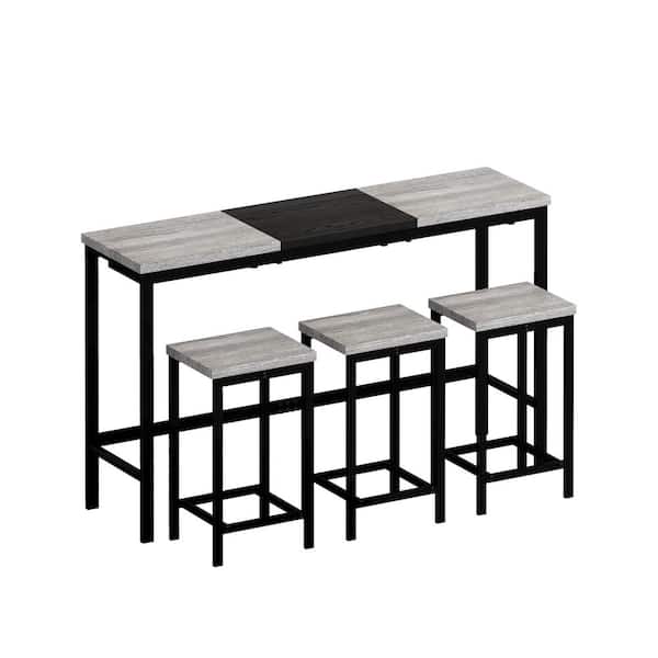 4-Piece Metal Outdoor Serving Bar Set, Pub Table, Long Dining Table Set with 3 Stools, Convenient Hanging Stool Design