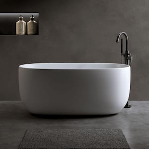 Moray 47 in. x 25 in. Solid Surface Stone Resin Flatbottom Freestanding Double Slipper Soaking Bathtub in Matte White