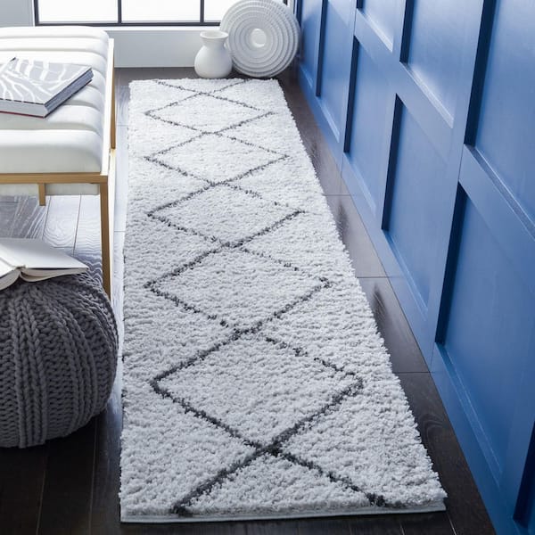 August Shag 2 ft. x 9 ft. Beige/Charcoal Abstract Geometric Runner Rug