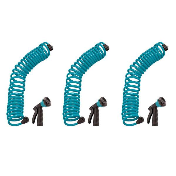 Unbranded 3/8 in. x 25 ft. Coil Garden Hose with ABS Threads and 8 Spray Patterns (3-Pack)