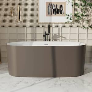 59 in. x 28.34 in. Freestanding Solid Surface Stone Soaking Bathtub with Center Drain in 37 Shades of Grey Color
