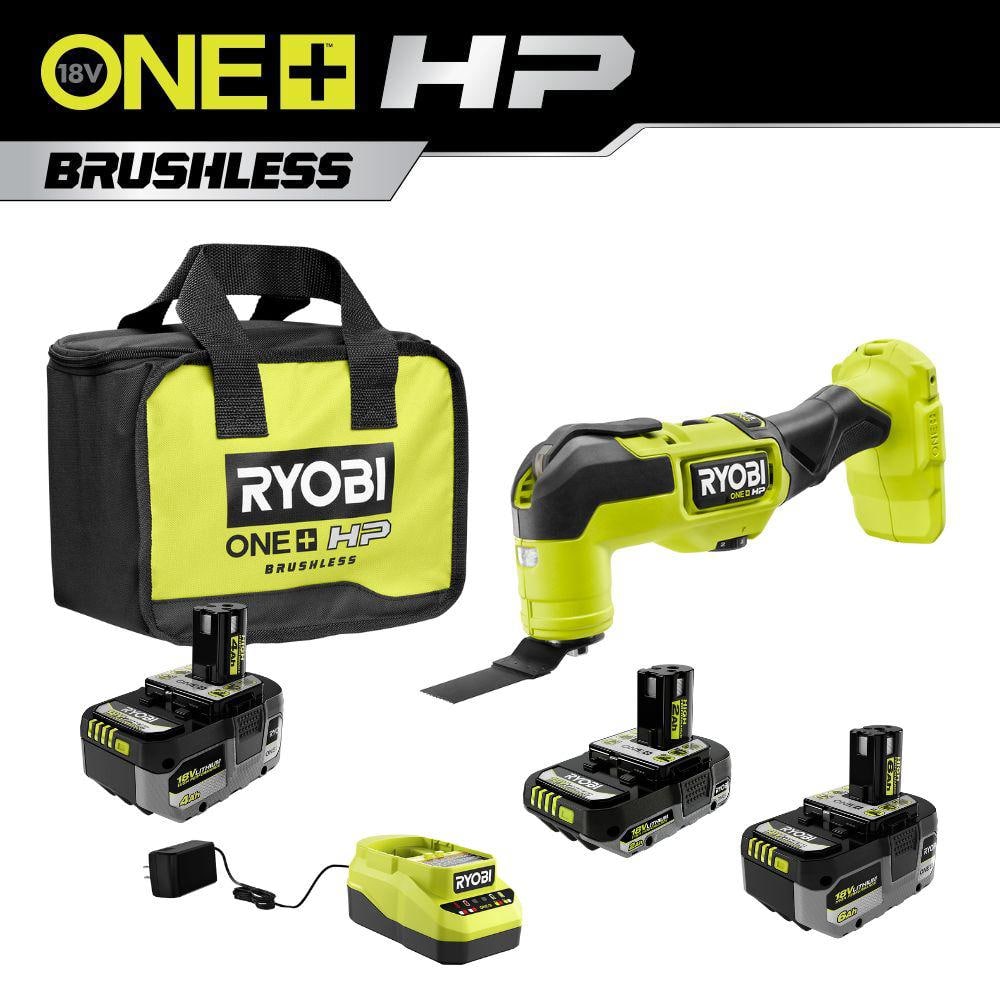RYOBI ONE+ 18V Lithium-Ion 2.0 Ah, 4.0 Ah, and 6.0 Ah HIGH PERFORMANCE  Batteries and Charger Kit w/ HP Brushless Multi-Tool PSK007-PBLMT50B The  Home Depot