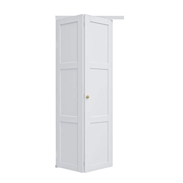 36 in. x 80 in. 3-Lite Solid Core Panel White Primed Composite MDF Interior Closet Bi-Fold Door with Hardware Kit
