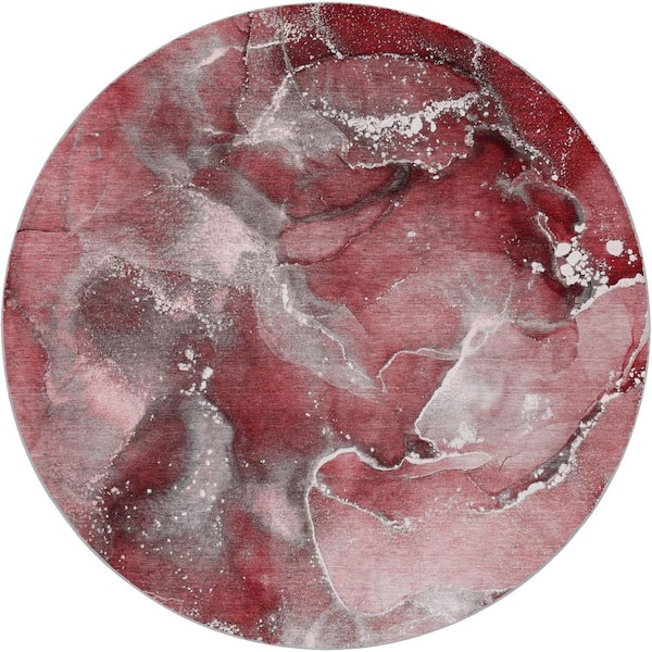 Dream Shag Premium Machine Washable Abstract ADS518 Merlot 8 ft. x 8 ft. Round Rug