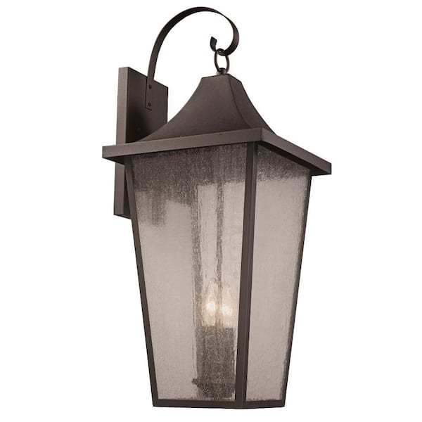 Bel Air Lighting Rasmussen 2-Light Black Large Outdoor Wall Light Fixture with Seeded Glass