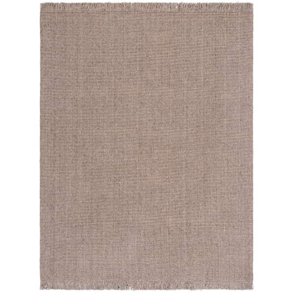 Natural Fiber 8 ft. x 10 ft. Beige Woven Solid Fringe Area Rug
