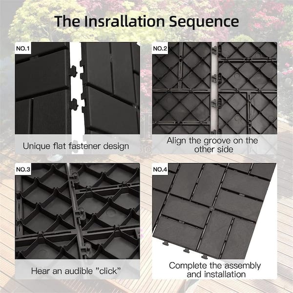 cadeninc 12 in. x 12 in. Brown Square Composite Decking Tiles, 4 Slat Plastic Outdoor Flooring Tile All Weather (Pack of 36)