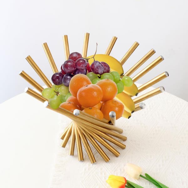 1 Piece Gold Creative Stainless Steel Rotation Fruit Basket Bowl Stand Holder for Kitchen Counter