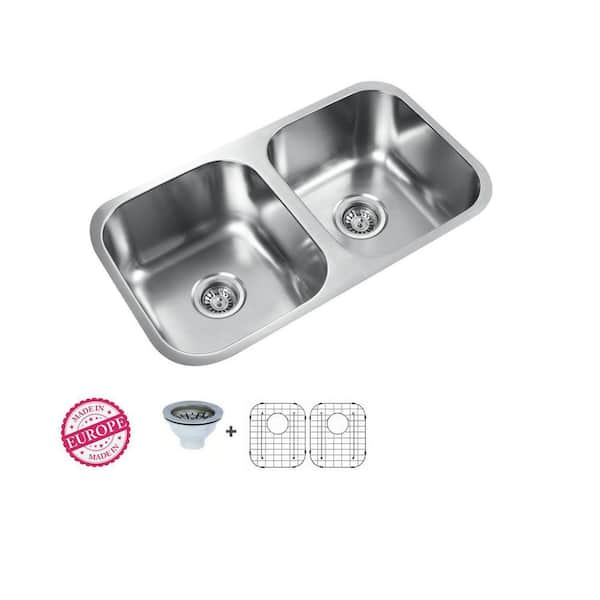 32 in. Undermount Stainless Steel 50/50 Double Bowl Kitchen Sink