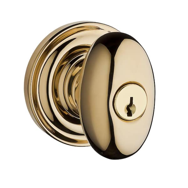 Baldwin Reserve Ellipse Lifetime Polished Brass Keyed Entry Door Knob with Traditional Round Rose
