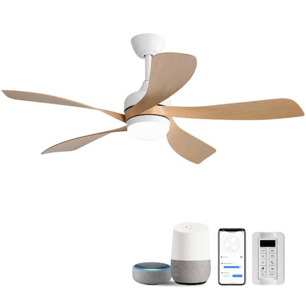 45 in. Indoor LED White Oak Downrod Modern Ceiling Fan with HubSpace Remote Control Works with Google and Alexa