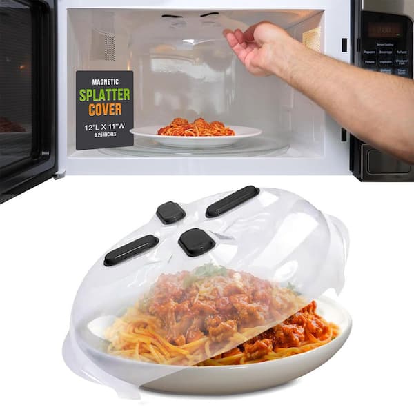 12 in. Splatter Cover with Magnetic, Vented Plate Guard, Steam Vents for Microwave and Cooking, Onyx Black (1-Pack)