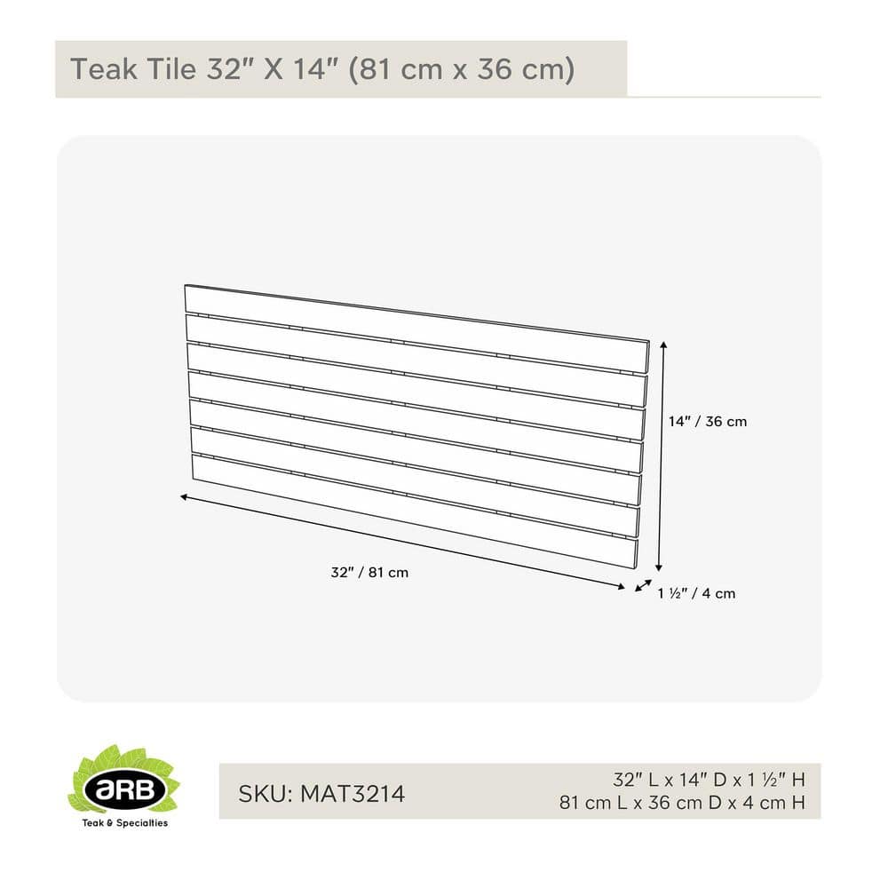Natural Teak Wood Slatted Shower Mat, 34" x 16"