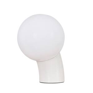 Vino LED 7.95 in. Glossy Cream Midcentury Round Globe Dimmable Bedside Nightstand Desk Lamp w/ Fast Charging USB-C Port