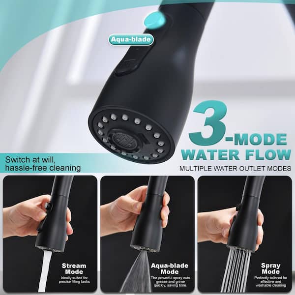 16.9 in. Single-Handle Touchless Pull-Down Sprayer Kitchen Faucet with 360 ° Swivel Spout in Matte Black