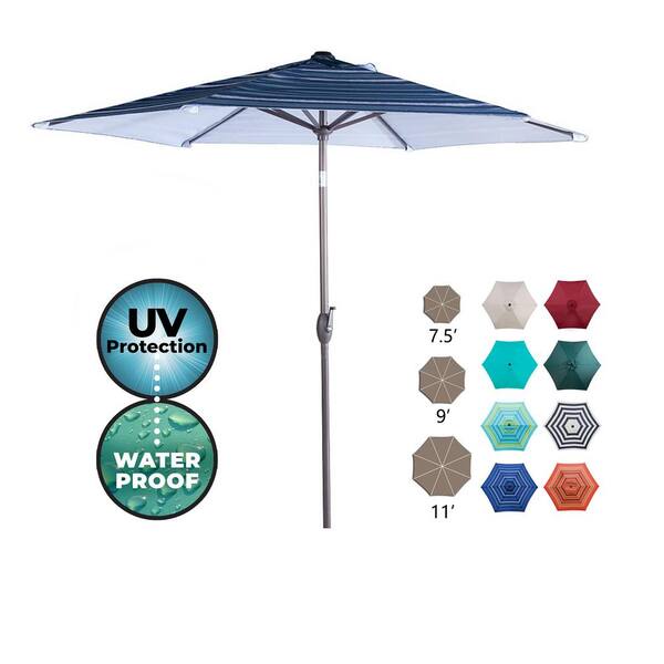 Abba Patio 9 ft. Market Outdoor Patio Umbrella with Push Button Tilt and Crank in Blue Stripe