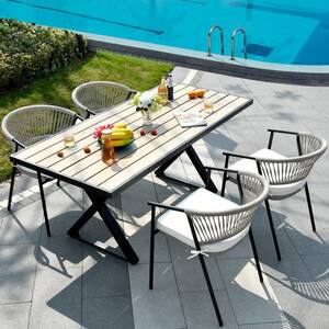 71 in. Rectangular Metal Outdoor Dining Table with Farmhouse Trestle Base and Plastic Tabletop