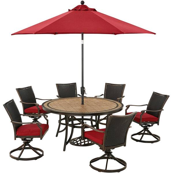 Hanover Monaco 7Piece Aluminum Outdoor Dining Set with Red Cushions, 6