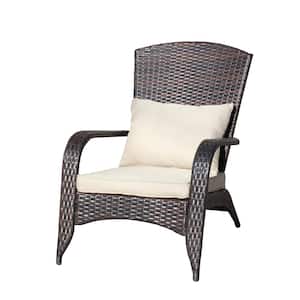 Black Wicker Outdoor Lounge Chair with Beige Cushions