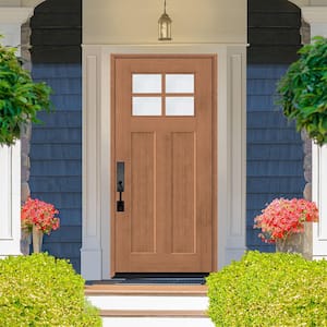 Regency 36 in. x 80 in. RHIS 4Lite 1/4 Toplite Clear Glass Autumn Wheat Stain Fir Grain Fiberglass Prehung Front Door