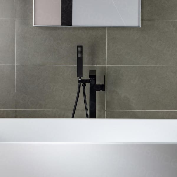 Austin Single-Handle Freestanding Floor Mount Tub Filler Faucet with Hand Shower in Matte Black
