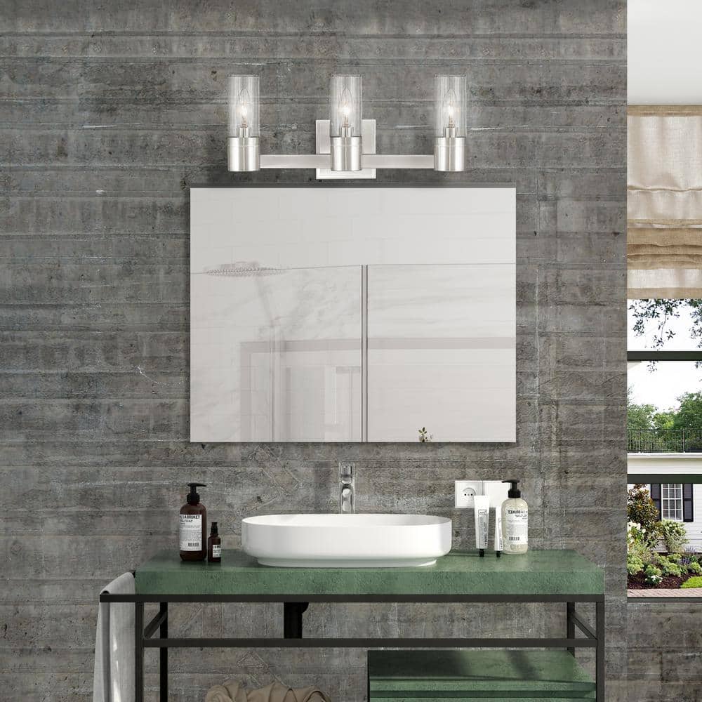 Midtown Brushed Nickel 3-Light Vanity with Clear Fluted Glass