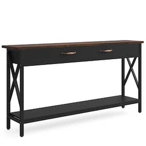 Turrella 70.87 in. Black Rectangle Wood Console Table Narrow Long Sofa Console Table with 2-Drawers for Home Entryway