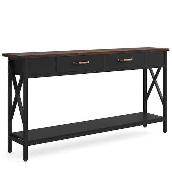 BYBLIGHT Turrella 70.87 in. Black Rectangle Wood Console Table Narrow Long Sofa Console Table with 2-Drawers for Home Entryway