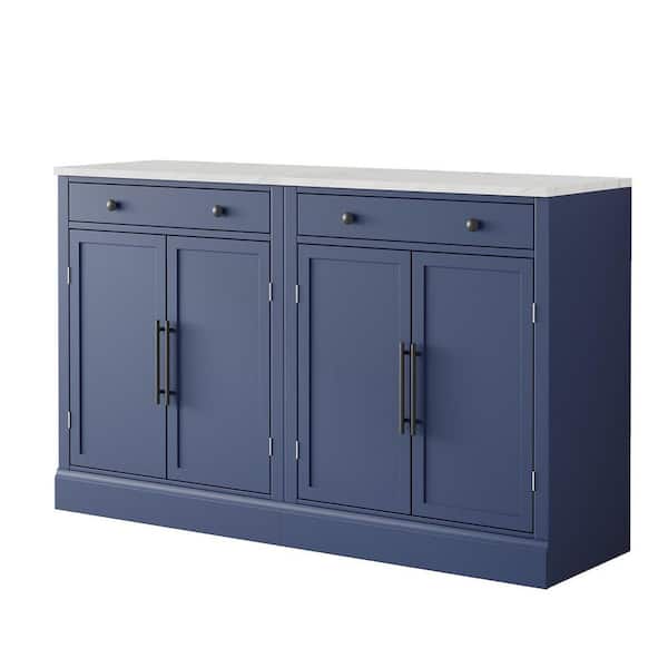 35.4 in. Wood Pantry Organizer with Drawer, 2-Adjustable Shelves and 2-Door Shelves in Blue (Set of 2)