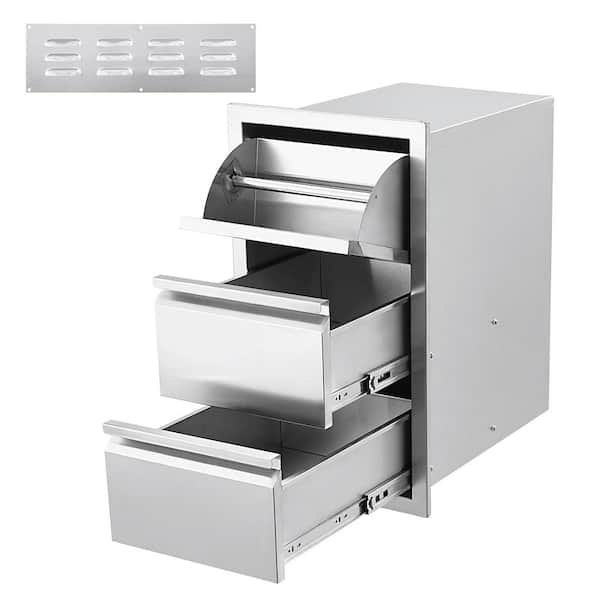 Garvee 15 in. W x 20 in. D x 26 in. H Stainless Steel 2 Drawer Access Drawer Unit with Paper Towel Holder