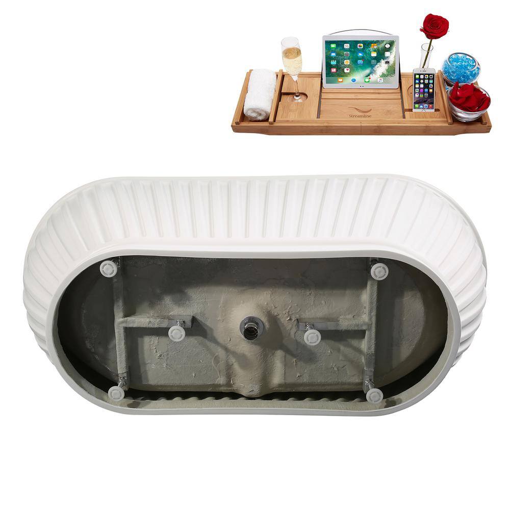 67" Matte White Acrylic Freestanding Double Slipper Tub with Tray