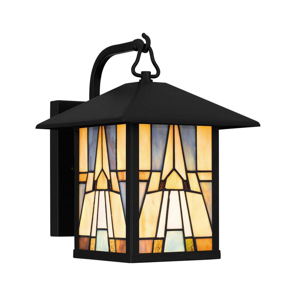 Labelle Park 1-Light Matte Black Outdoor Wall Sconce with Tiffany Glass Shade price history on PriceWatchPro