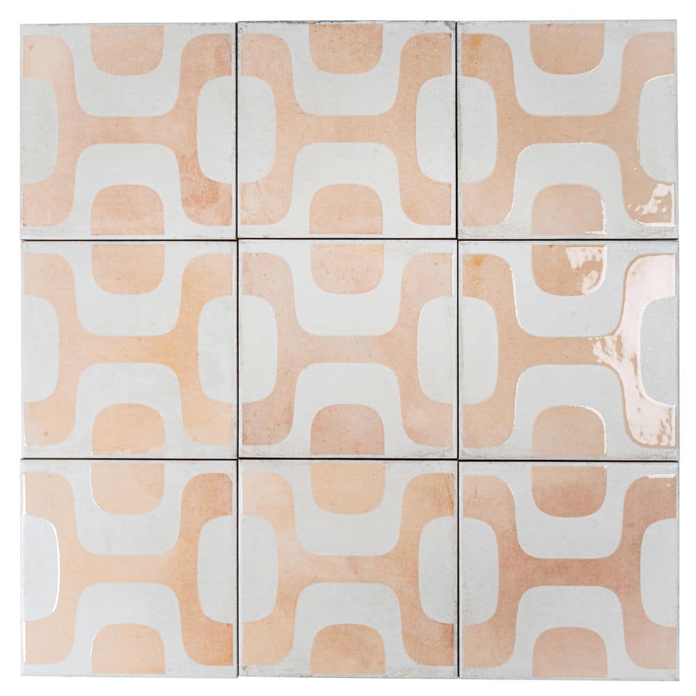 Cadence 8 in. x 8 in. Matte, Glossy White Faded Terracotta Porcelain Square Motif Tile (12.49 sq ft/case)-29 Pack price history on PriceWatchPro