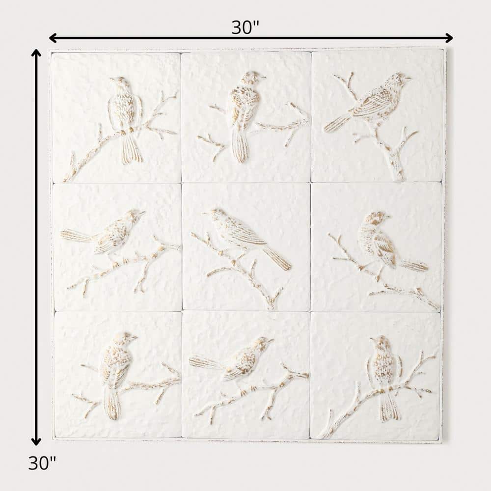 White and Beige Metal Bird Wall Sculpture, 30" x 30"