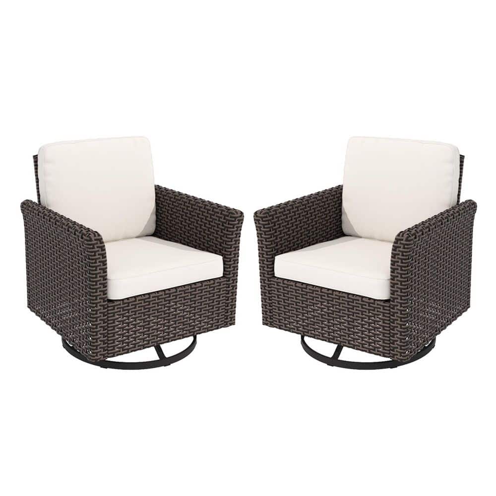 Wicker Outdoor Rocking Chair Patio Swivel with Beige Cushions (2-Pack) price history on PriceWatchPro