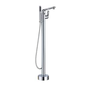 Single-Handle Modern Floor Mount Freestanding Bathtub Faucet with Handheld Shower in Chrome Plated