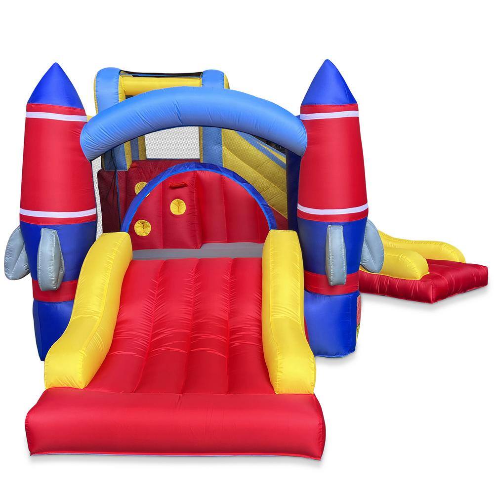 Rocket-Themed Inflatable Bounce House with Dual Slides