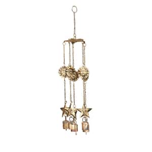 18 in. Brass Metal Sun and Stars Windchime with Bells