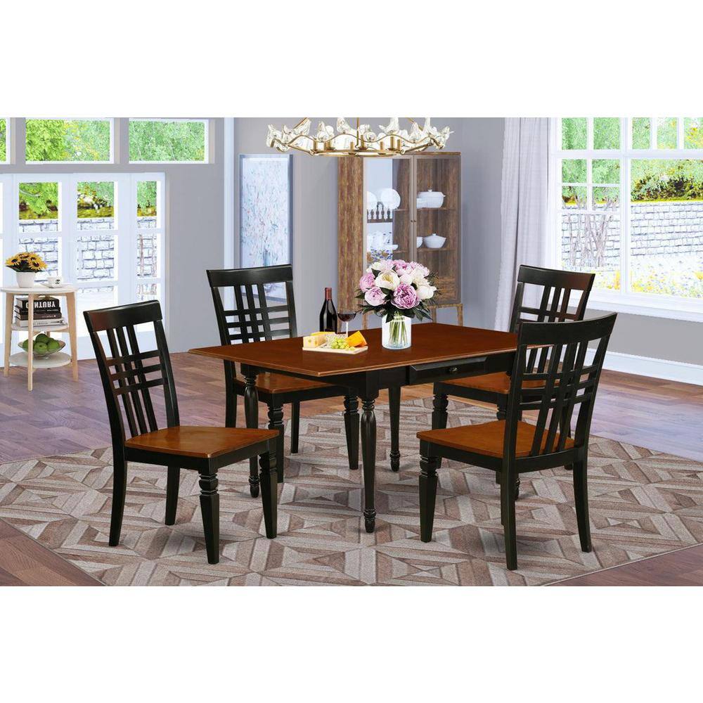 5-Piece Black and Cherry Finish Solid Wood Top - Dining Room Set with Dropleaf - Seats 4