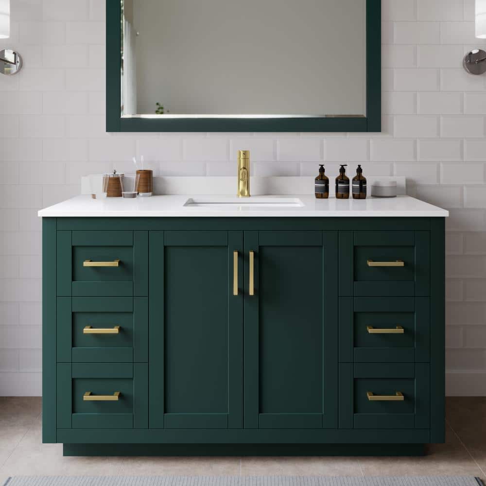 Miranda 54 in. W x 22 in. D x 33.75 in. H Single Bath Vanity in Green with White Cultured Marble Top price history on PriceWatchPro