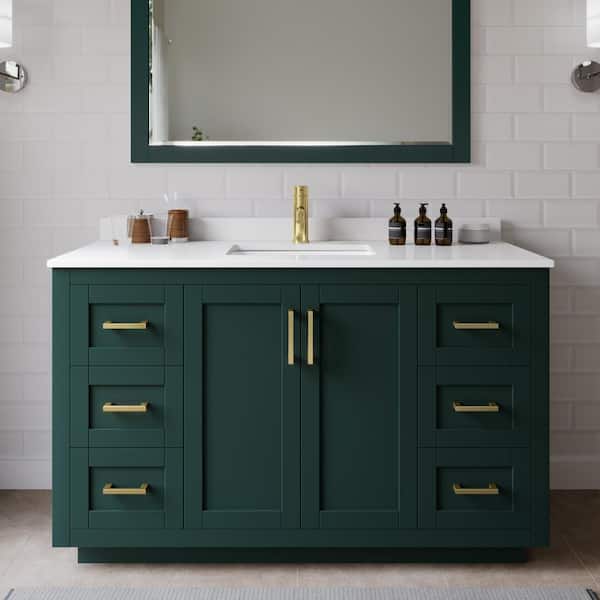 Wyndham Collection Miranda 54 in. W x 22 in. D x 33.75 in. H Single Bath Vanity in Green with White Cultured Marble Top